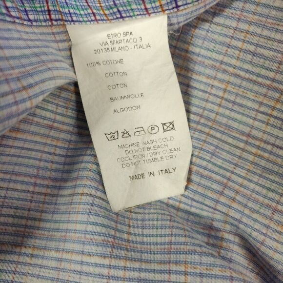 Etro Milano Button Down Shirt Mens Size 39 Multicolored Cotton Long Sleeve - Picture 7 of 7